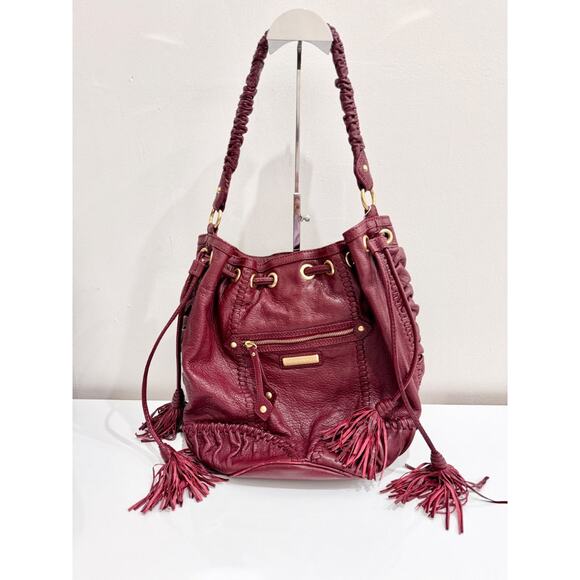 Isabella Fiore Handbags - Isabella Fiore Leather Tassel Tie Burgundy Shoulder Handbag